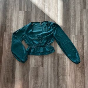 Forever 21 Turquoise Long Sleeve Peplum Blouse